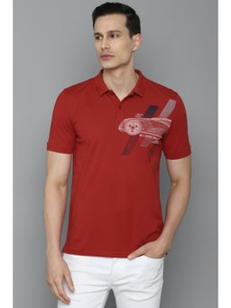 Louis Philippe - Men Maroon Graphic Print Collar Neck Polo T-Shirt