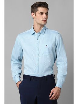 Louis Philippe - Men Blue Slim Fit Print Full Sleeves Formal Shirt