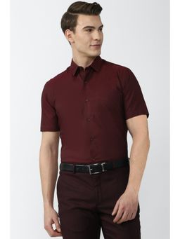 Peter England - Men Maroon Regular Fit Half Sleeves Formal Shirt