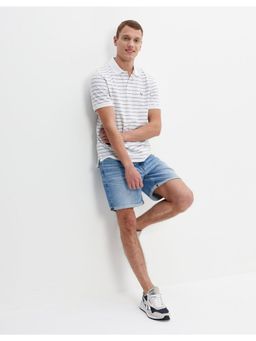 American Eagle - Men White Striped Pique Polo Shirt