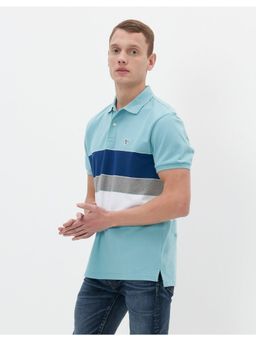 American Eagle - Men Blue Colorblock Pique Polo Shirt