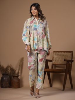 Gahan - Printed Collar Neck Tunic & Pants Co-Ord (Set of 2)
