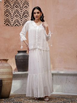 Gahan - Embroidered Silk Shirt & Skirt Co-Ord (Set of 2)