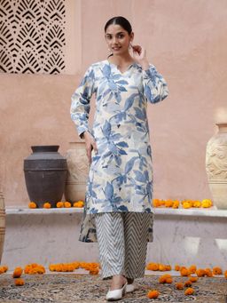 Gahan - Floral Printed Straight Pure Cotton Kurta Pants (Set of 2)