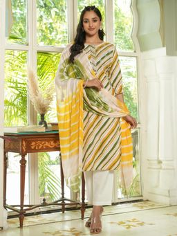 Gahan - Leheriya Printed Regular Pure Cotton Kurta Pants & Dupatta (Set of 3)