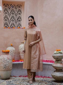 Gahan - Square Neck Puffed Sleeves Sequinned Straight Kurta Pants & Dupatta (Set of 3)