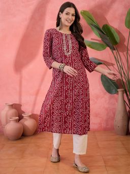 Gahan - Women Red Casual Cotton Printed Kurta