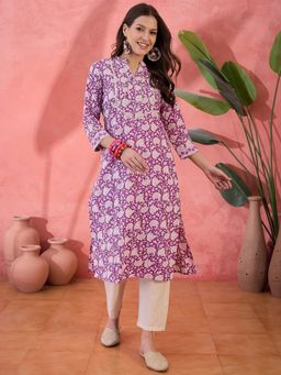 Gahan - Women Purple Casual Cotton Printed Kurta