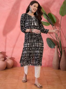 Gahan - Women Black Casual Cotton Printed Kurta