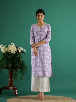 Gahan - Floral Printed V-Neck Straight Kurta