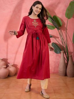 Gahan - Women Red Casual Cotton Printed Kurta