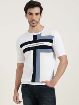 United Colors of Benetton - Men White Pure Cotton Regular Fit T-Shirt