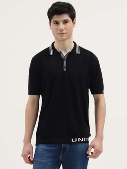 United Colors of Benetton - Men Black Pure Cotton Regular Fit Polo T-Shirt