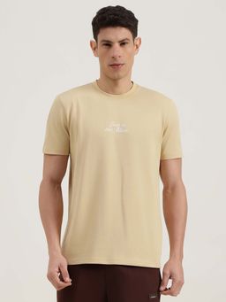 United Colors of Benetton - Men Beige Pure Cotton Relaxed Fit T-Shirt
