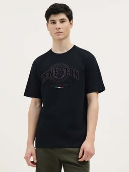 United Colors of Benetton - Men Black Pure Cotton Boxy Fit T-Shirt