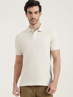 United Colors of Benetton - Men White Cotton Blend Regular Fit Polo T-Shirt