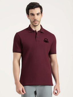 United Colors of Benetton - Men Maroon Cotton Blend Regular Fit Polo T-Shirt