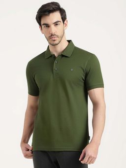 United Colors of Benetton - Men Olive Pure Cotton Regular Fit Polo T-Shirt
