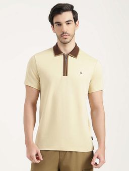 United Colors of Benetton - Men Cream Cotton Blend Regular Fit Polo T-Shirt