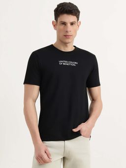 United Colors of Benetton - Men Black Cotton Blend Relaxed Fit T-Shirt