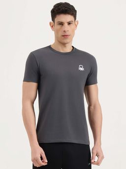 United Colors of Benetton - Men Grey Cotton Blend Regular Fit T-Shirt