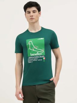 United Colors of Benetton - Men Green Cotton Blend Regular Fit T-Shirt
