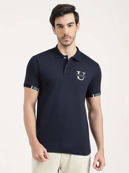 United Colors of Benetton - Men Black Cotton Blend Regular Fit Polo T-Shirt