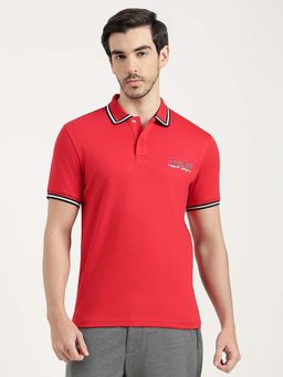United Colors of Benetton - Men Red Cotton Blend Regular Fit Polo T-Shirt
