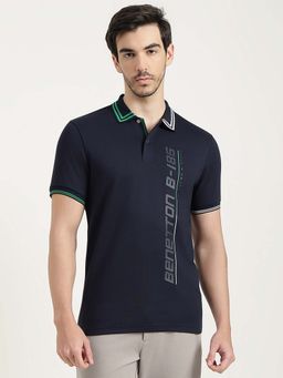 United Colors of Benetton - Men Black Cotton Blend Regular Fit Polo T-Shirt