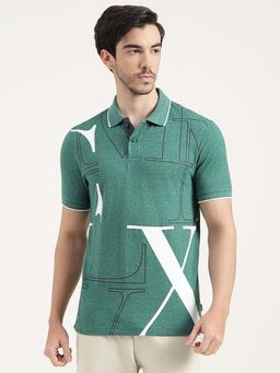 United Colors of Benetton - Men Green Cotton Blend Regular Fit Polo T-Shirt