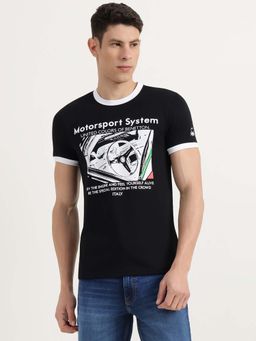 United Colors of Benetton - Men Black Cotton Blend Regular Fit T-Shirt