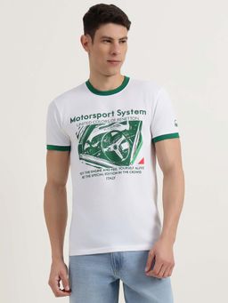 United Colors of Benetton - Men White Cotton Blend Regular Fit T-Shirt