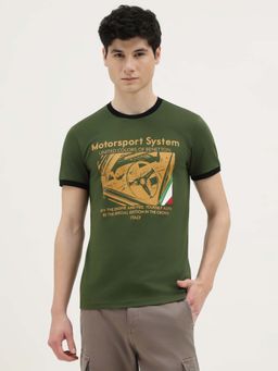 United Colors of Benetton - Men Green Cotton Blend Regular Fit T-Shirt