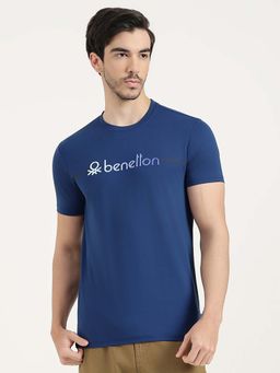 United Colors of Benetton - Men Blue Cotton Blend Regular Fit T-Shirt