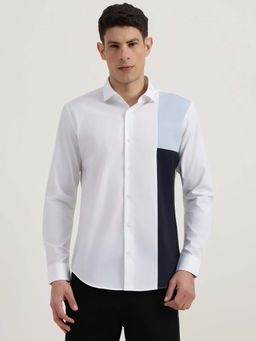 United Colors of Benetton - Men White Cotton Lycra Slim Fit Shirt