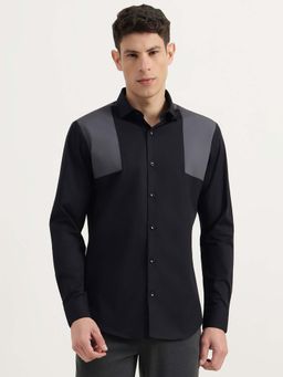 United Colors of Benetton - Men Black Cotton Lycra Slim Fit Shirt