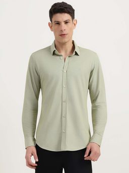 United Colors of Benetton - Men Olive Cotton Blend Slim Fit Shirt