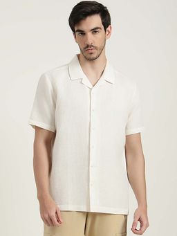 United Colors of Benetton - Men Cream Cotton Linen Blend Relaxed Fit Shirt