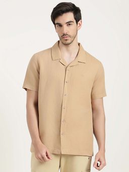 United Colors of Benetton - Men Beige Cotton Linen Blend Relaxed Fit Shirt