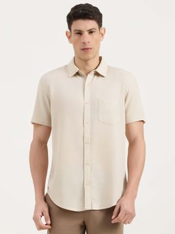 United Colors of Benetton - Men Cream Tencel Regular Fit Shirt