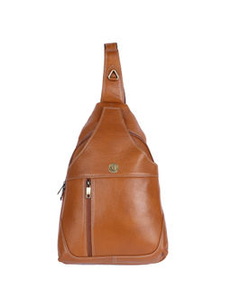 HiLEDER - Pure Leather 17" Sling Cross Body Travel Chest Bag Men Women Tan