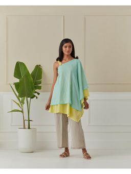 Naina Arunima - Yellow Layered Off Shoulder Tunic with Palazzo (Set of 2)
