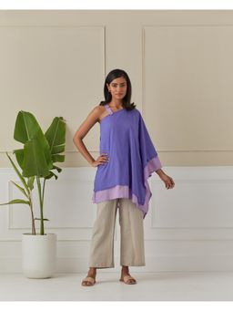 Naina Arunima - Iris Blue Layered Off Shoulder Tunic with Palazzo (Set of 2)