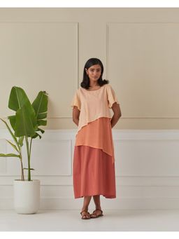 Naina Arunima - Apricot And Peach Layered Mulmul Dress