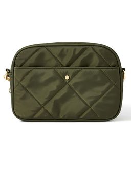 Accessorize London - Women's Faux Leather Khaki Nina Nylon Quilted Sling Bag