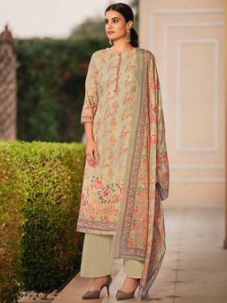 Stylee LIFESTYLE - Beige Cotton Digital Printed Dress Material (Set of 3)