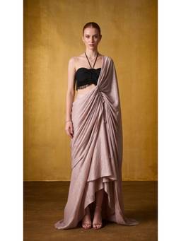 Label Iris - Black Quilted Blouse with Adjustable Draped Saree
