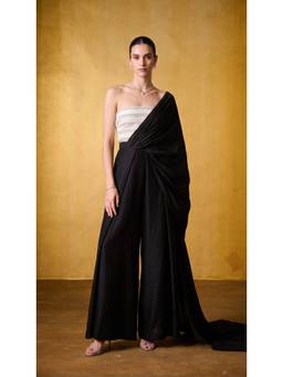 Label Iris - Ivory Pearl Tube Blouse and Pant Saree