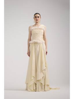Label Iris - Cream Sequin Feather Saree with Blouse