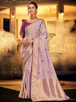 Odette - Purple Viscose Abstract Designer Saree with Unstitched Blouse